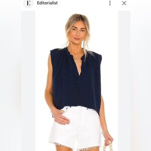 9Seed Idyllwild Sleeveless Gauze Top Navy Blue Boho V-Neck Resort Blouse